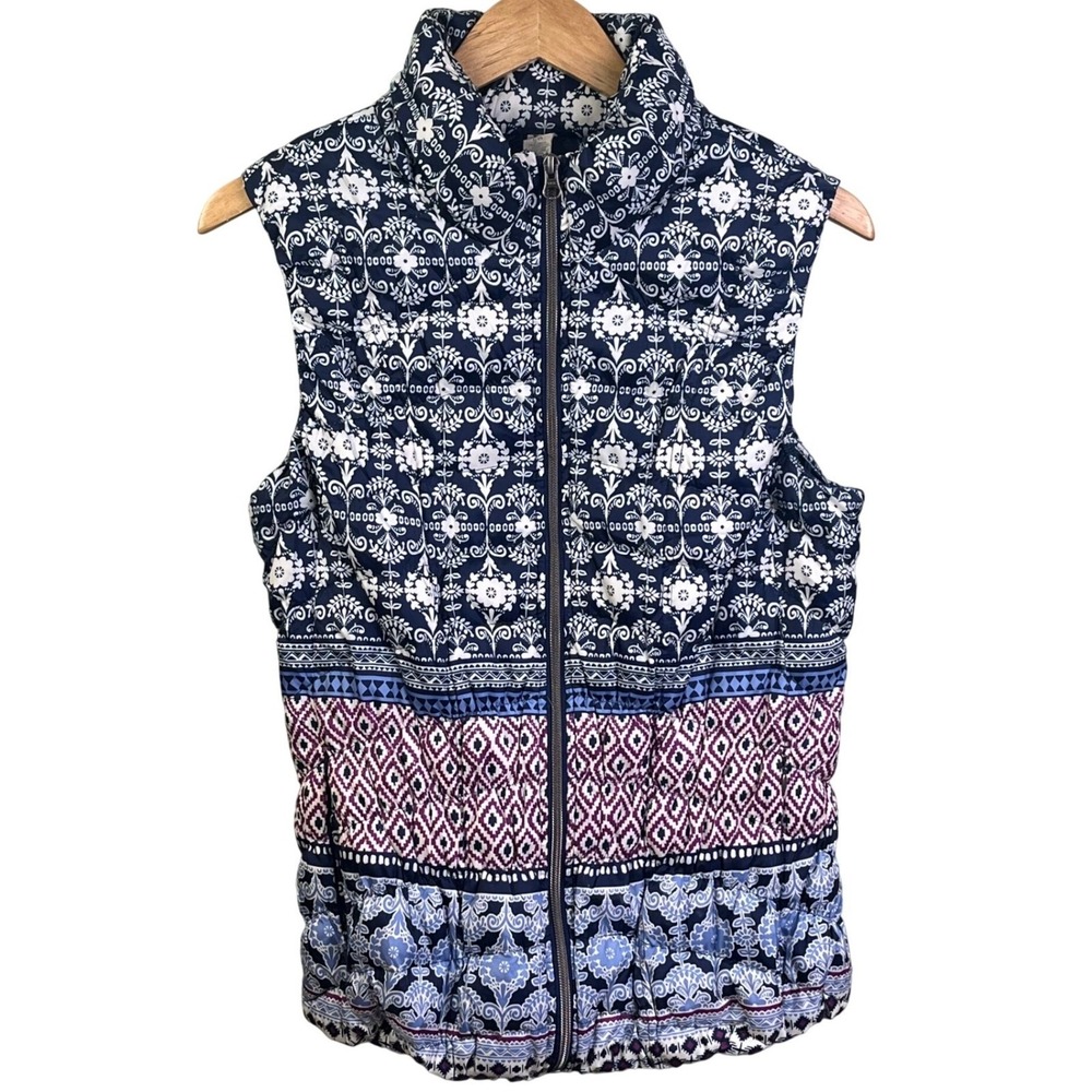 Anthropologie Pure & Good Floral Quilted Full Zip Duck Down Vest Large No Hood